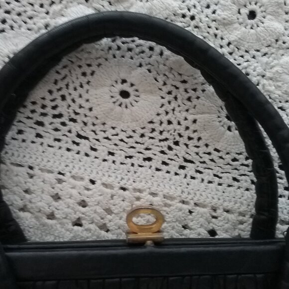 Vintage Black Leather Handbag from Mid Century - Picture 4 of 6